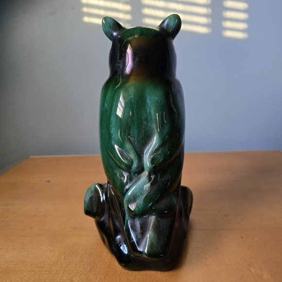 Vintage Blue Mountain Pottery Owl Statue green drip glaze bird wise cottage - Picture 7 of 14
